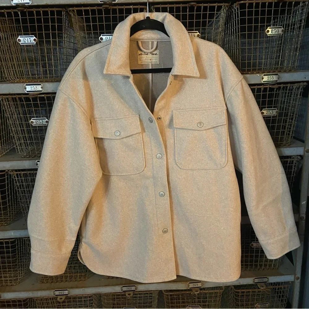New! Free People Lola shirt jacket shacket cream tan nbnn - Picture 2 of 8